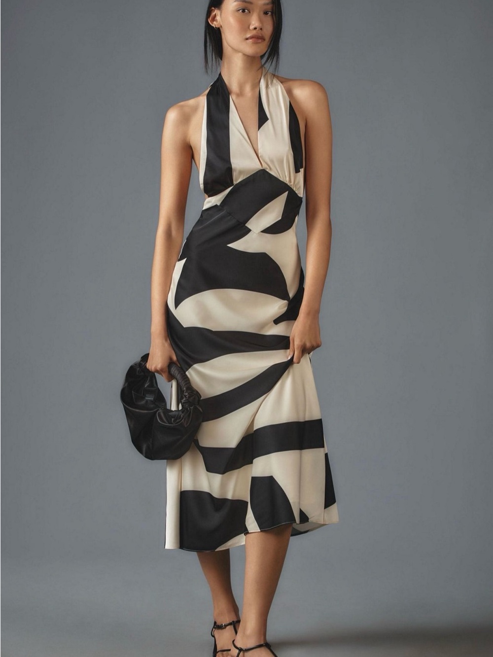 Anthropologie Bardot Citron Halter Dress in Black & Ivory Size 6 NWT